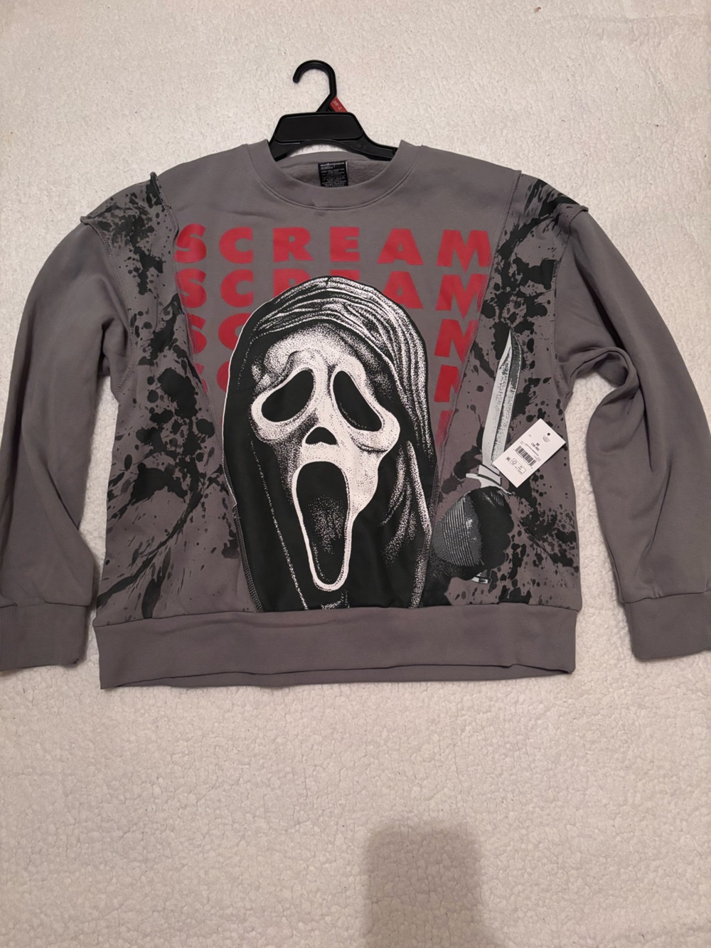 Ghostface Scream Graphic Pullover Sweatshirt - Gray with Red